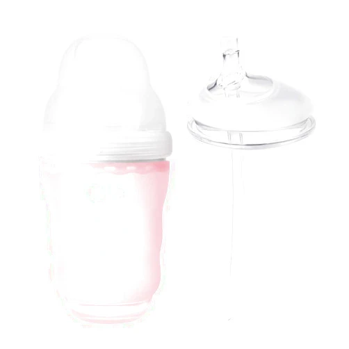Olababy Gentle Bottle (8oz, Rose) + Sippy Straw Lid Transitional Bundle
