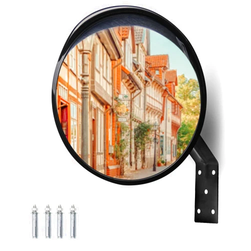 CNQLIS 24 Inch Convex Mirror Outdoor with Adjustable Wall Fixing Bracket,Driveway Mirror,Blindspot Traffic Mirror for Driveway Garage Park Outdoor Wide Angle View Curved Security Blind Spot Mirrors