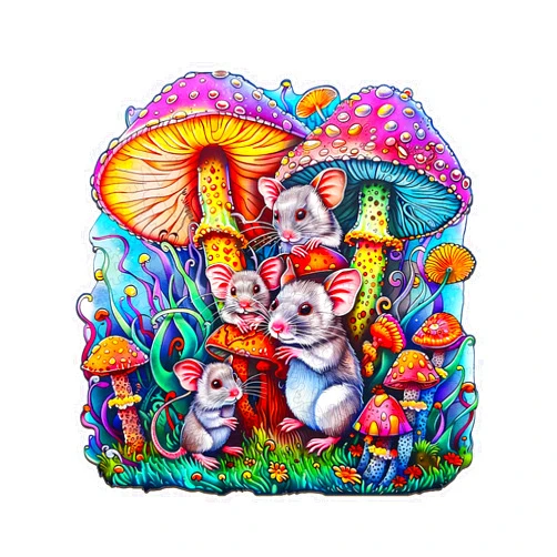 Wudhank Wooden Puzzles for Adult, Mouse Family and Mushroom Wooden Jigsaw Puzzle, Unique Shape Animal Puzzle with Beautiful Wooden Box, Unique Gifts for Puzzle Lovers (S-7.9 * 7.8in-100pcs)