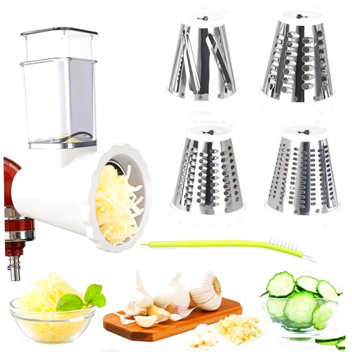 NEWSETS Upgraded Version - Cheese Grater Slicer Shredder Attachments for All KitchenAid Stand Mixers, Food Slicers Salad Maker Accessory Vegetable Chopper with 4 Blades Dishwasher Safe