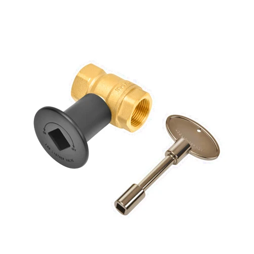Skyflame 3/4 Inch Straight Gas Key Valve Kit for Fire Pit Fireplace with Flat Black Flange, and 3 Inches Universal Key