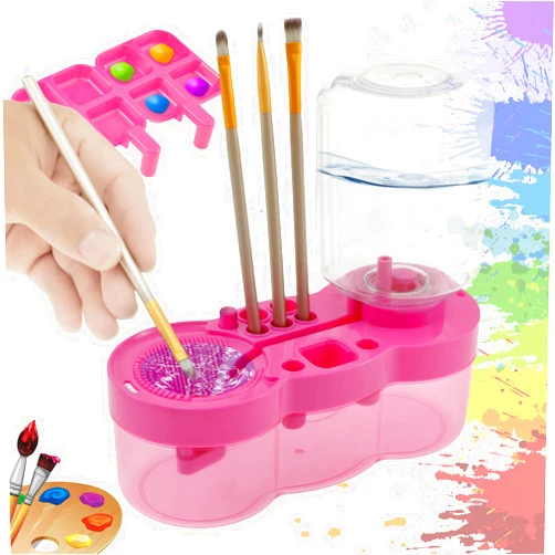 KarHoeGern Paint Brush Cleaner for Kids Water Circulation Paint Brush with Drain Paint Water Dispenser with Palette Brush Holder Paint Brush Washer for Acrylic Painting Watercolor Art Supplies（Pinkpurple）