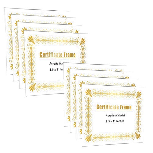 JUXYES JUXUES 8 Pack Clear Acrylic Professional Certificate Frames for Wall, 8.5 x 11 Inches Diploma Frames Graduation Frame, Wall Professional Frame for Business License Certificate Document, No Drilling