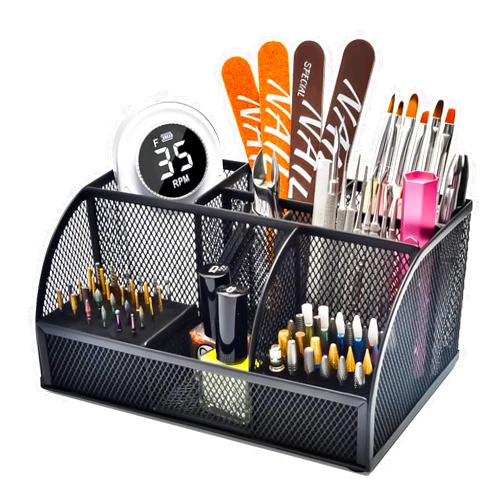 CGBE 60 Holes Nail Drill Bit Holder: Professional Drill Bit Holder for Nails, Mesh Metal Nail Tools Organizer Display Stand Case, Nail Desk Organizer for Nail Tech - Black (Not Included Nail Drill)