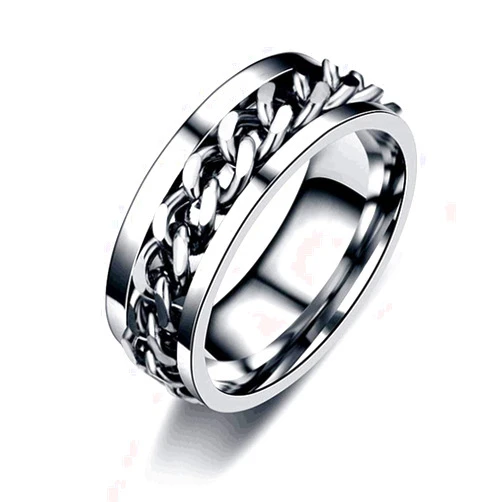 Juztec Spinner Ring for Men Women Silver Ring for Men Stainless Steel Ring Cool Titanium Fashion Ring Beer Bottle Opener Chain Rings