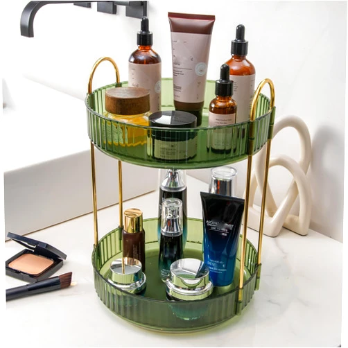 B BEAUTYBABY Rotating Makeup Organizer for Vanity 2 Tier Bathroom Counter Organizer 360 Spinning Skincare Perfume Organizer Make Up Storage Cosmetics Dresser Organizers High-Capacity(Green)