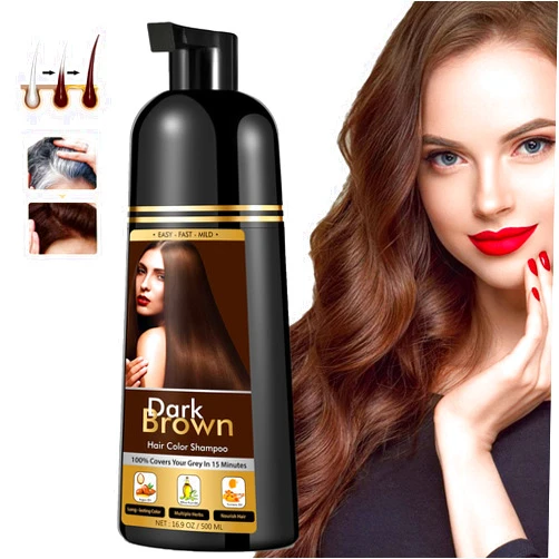 YOURTONE Hair Color Dye Shampoo Dark Brown for Gray Hair, Instant Natural Hair Dye Shampoo for Women & Man, 3-In-1 & Semi-Permanent, Herbal Ingredients & Ammonia-Free, Fast Acting and Long Lasting (DARK BROWN)