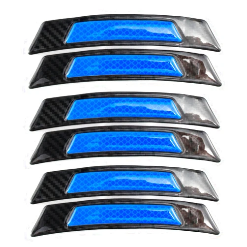 Lqwidyf 6 PCS Car Door Reflective Stickers,Carbon Fiber Anti-Scratch Safety Warning Car Outer Wheel Eyebrow Sticker,Automotive Reflective Guards for Cars Side Bumpers Fenders Truck Wheel Arches(Black,Blue)
