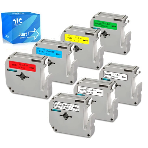 Weemay 7 Pack Color M Tape Compatible for Brother Label Maker Tape 12mm 0.47 M-K231 MK131 MK431 MK531 MK631 MK731 MK Series Labeling Tape for P Touch Label Maker PTM95 PT-90 PT-80 PT-70 PT-65 PT-45M