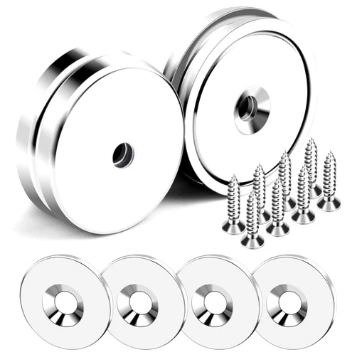 DIYMAG Neodymium Round Base Magnet with Mounting Screws, Strong, Permanent, Rare Earth Magnets. DIY, Building, Scientific and Craft Pot Magnets, 1.26 inch（32mm）, Pack of 4