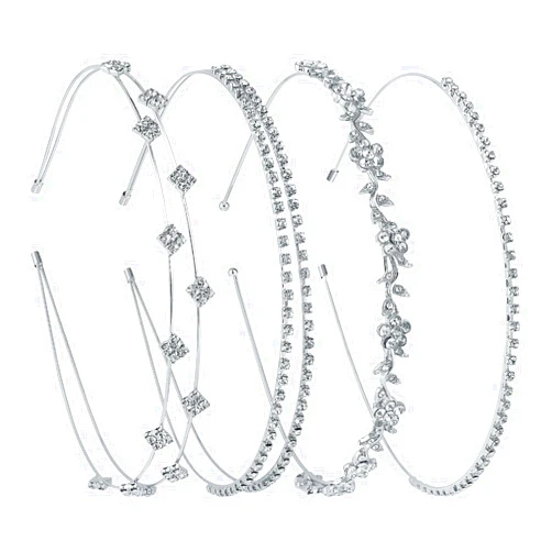 Gjinxi 4Pcs Silver Rhinestone Headband, Bridal Wedding Headband, Crystal Flower Girl Leaves Crown Metal Hair Band Tiara, Wedding Tiara Hair Accessories for Women Girls Gifts