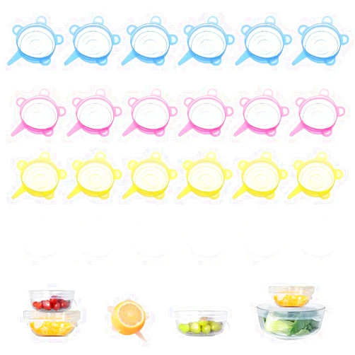 BUHYUHB 24 Pieces Silicone Stretch Lids Reusable Expandable Silicone Can Lids Round Elastic Container Lids Food Storage Covers for Cups, Mugs, Soda, Small Bowl Fruits, Canning (2.6'' Diameter)