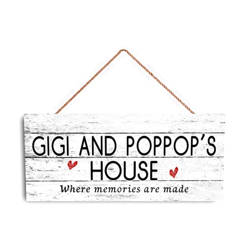 GUQFF 12x6 inch New Sign Gigi and POPPOP'S House Sign, Where Memories are Made, Distressed Style, Gift for Grandparents, Indoor Outdoor Sign