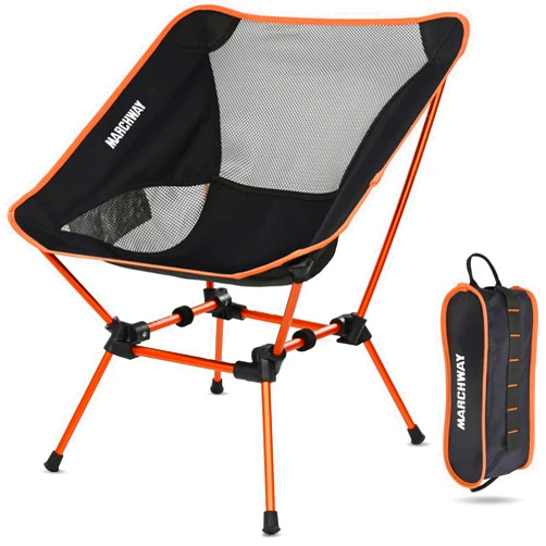 MARCHWAY Ultralight Folding Camping Chair, Heavy Duty Portable Compact for Outdoor Camp, Travel, Beach, Picnic, Festival, Hiking, Lightweight Backpacking (Orange)