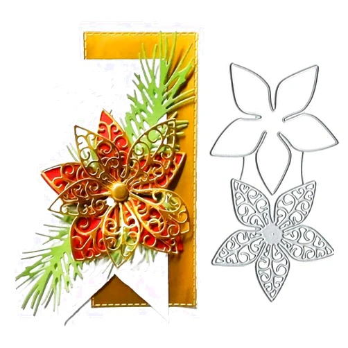 Paleery@FC 2pcs Hollow Flower Metal Die Cuts,Christmas Lace Flower Leaf Cutting Dies Cut Stencils for DIY Invitation Card Scrapbooking Album Decorative Embossing Paper Dies Card Making