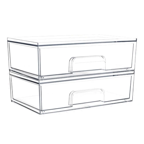 Vtopmart 12''W Clear Stackable Storage Drawers,2 Pack Acrylic Plastic Organizers Bins for Makeup Palettes, Cosmetics, and Beauty Supplies,Ideal for Vanity, Bathroom,Cabinet,Desk Organization