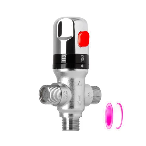 Q-Hillstar Thermostatic Mixing Valve with 3/4 NPT Thread, Temperature Control Bathroom Faucet Valve, Galvanized Brass, for Shower System