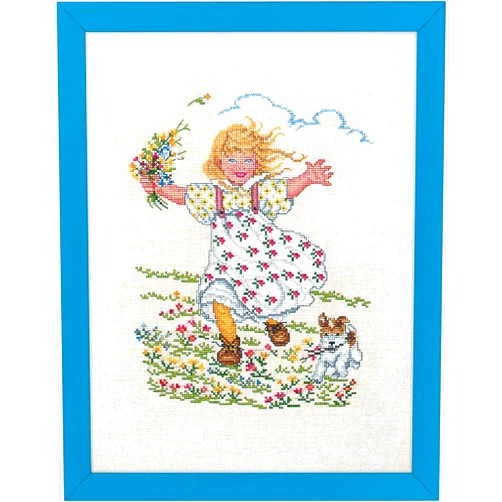 Eva Rosenstand Clara Wæver Eva Rosenstand Counted Cross Stitch kit Girl with Flowers, 30x40cm, DIY