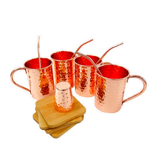 NAT AND JULES Nat & Jules Straight Barrel Copper Tone 16 ounce Stainless Steel Moscow Mule Mugs 13 Piece Set
