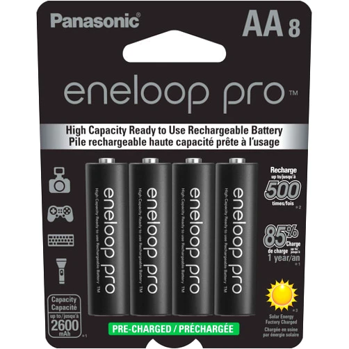 Eneloop Panasonic BK-3HCCA8BA pro AA High Capacity Ni-MH Pre-Charged Rechargeable Batteries, 8-Battery Pack