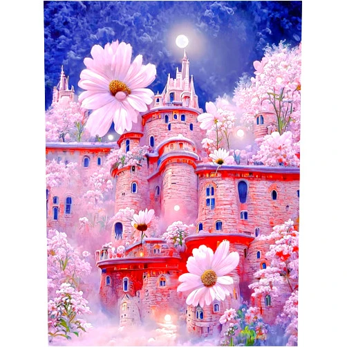 EKOVCO Diamond Painting Kits for Adults, 5D Diamond Art Flowers Castle Full Drills Round Rhinestone Gift for Kids Friends Home Wall Decor 12x16 Inch