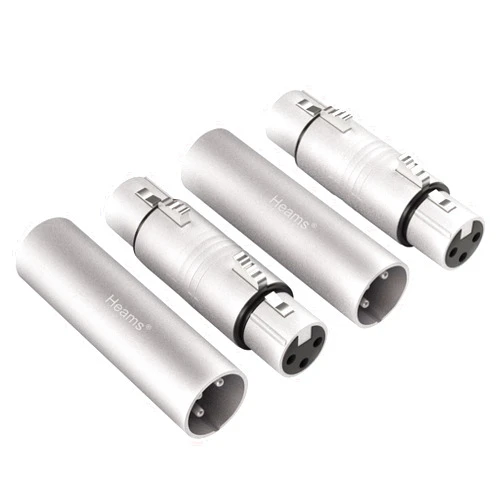 Heams 4 Pack (2 Pair) Professional XLR Adapter, XLR Male to Male & XLR Female to Female 3 Pin Connector for Microphone, Mixer, Silver