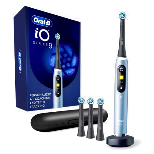 Oral-B iO Series 9 Electric Toothbrush with 4 Brush Heads, Aqua Alabaster