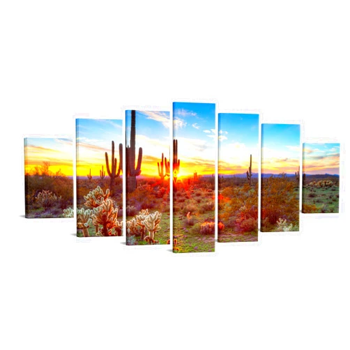 sechars Arizona Desert Picture on Canvas Cactus in Sunset Desert Landscape Painting Decor Modern Home Office Extra Large Wall Art Set of 7 Ready to Hang 32