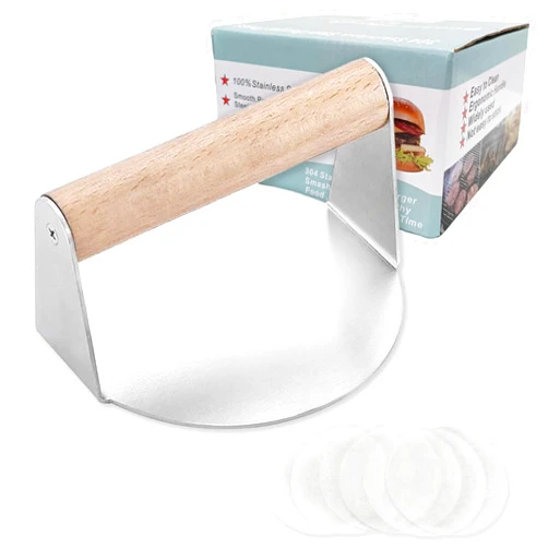 Novaric Stainless Steel Smash Burger Press Kit, Hamburger, Bacon, Steak, and Meat Smasher Tool for Blackstone, Grill and Griddle, Flat Top Patty Maker with Patty Papers