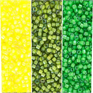 Miyuki Delica Seed Beads Bundle: Size 11/0, Yellow Green Inside Color Lined Palette Collection DB1776, DB1786, DB1787