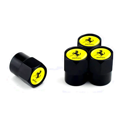 SZJSRD 4 Pcs Car Tire Valve Stem Caps for Ferrari 430 F12 458 488 812 F8 456 Portofino Roma Emblem Air Tire Valve Stem Covers Auto Accessories,Black, normal