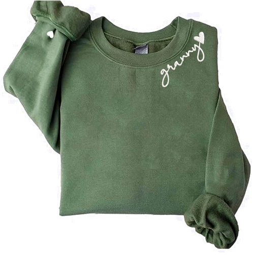 GodLover Personalized Embroidery Grandma-Nana-Mimi-Gigi-Granny With Heart Sweatshirts,Grandma Gift Mothers Day