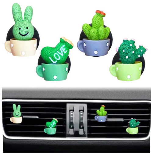 Jowxsx 4 Pcs Cactus LOVE Air Vent Clips, Cute Cactus LOVE Car Air Fresheners Vents Clips Funny Car Diffuser Vent Clips Car Interior Decor Charm Cute Car Accessories Car Decoration for Women