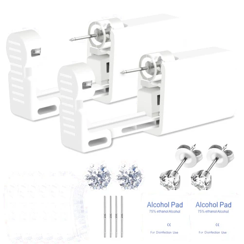 Anzero 16 Pcs Ear Piercing Kit, Disposable Ear Piercing Gun with Cubic Zirconia Stud, at Home Self Ear Piercer Kit (4MM Earrings Stud)