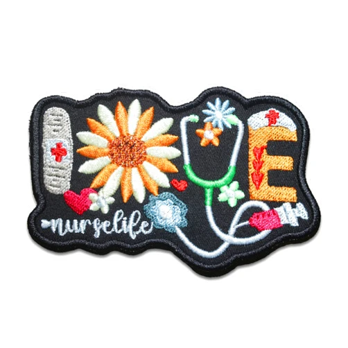 5SECOM Love Nurse Life Floral Medical Embroidery Patch - Iron On for Uniforms Bags Hats, Gift for Nurses Size 4x2.5 inches