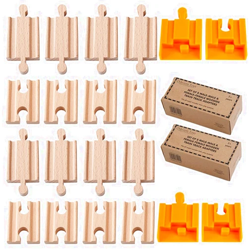 Orbrium 8 + 2 Exclusive Bonus Pcs Wooden Train Track Male-Male Female-Female Adapter Pack Compatible with Thomas Brio Chuggington Wood Track (8 Pcs) (16X Adapters + 4 Connectors to Thiomas Tracks)