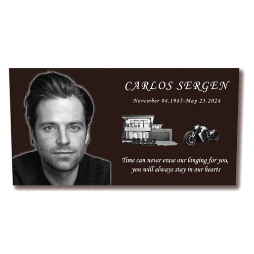 Hopeeu Human Memorial Stone Customized Engraved with Photo Plate Personalized Grave Stone Plaque Cemetery Decoration Garden Heardstone Grave Marker for Loved Ones Black Granite Tombstone