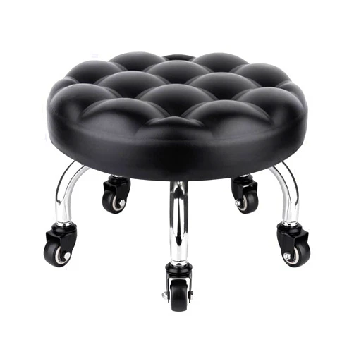 OBMMIRAO Pedicure stool Low Roller Seat Wheel Stool,Swivel stool Round stool with Wheels, Black Low chair with Wheels,PU Leather (Black StyleB)