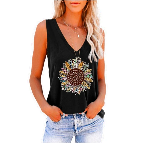 ETCYY NEW Womens Summer Tops V Neck Tank Tops Tie Dye Sleeveless Basic T Shirt Cute Printed Loose Fit