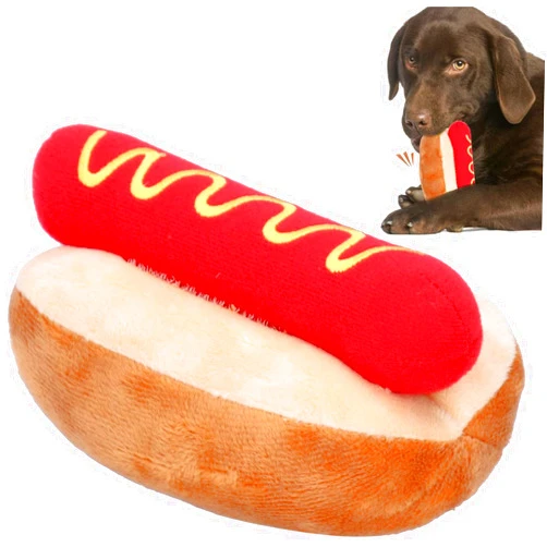 Zerodis Dog Squeaky Plush Puppy Toys, Hot Dog Shape Detachable Soft Plush Dog Toy Cute Interactive Dog Toys Chew Toys for Small Medium Dogs
