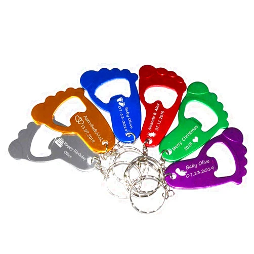 CLIBESLTY 50pcs Personalized Keychain Baby Shower Favors, Foot Shaped Bottle Opener Birthday Baptism Favors Wedding Favors for Guest