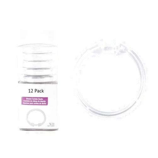 Rocky Mountain Goods Simple Spaces Clear Plastic Curtain Rings - 12 Pack - Click securely in place - Unbreakable plastic - True O ring design - Slides easily without screeching like metal (Clear)