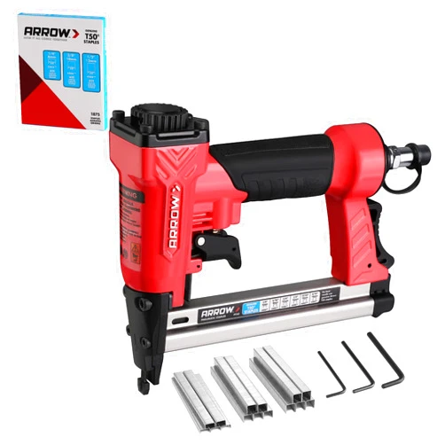 Arrow Pneumatic Staple Gun, Oil-Free Upholstery Stapler with 3750 Pieces T50 1/4