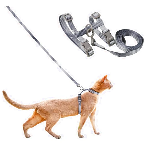 pidan Cat Harness & Leash Set, Cats Escape Proof Adjustable Kitten Harness for Large Small Cats, Lightweight Soft Walking Travel Petsafe Harness Grey,Neck Girth 7.8'' 12.2'', Chest Girth 10.2'' 16.9''