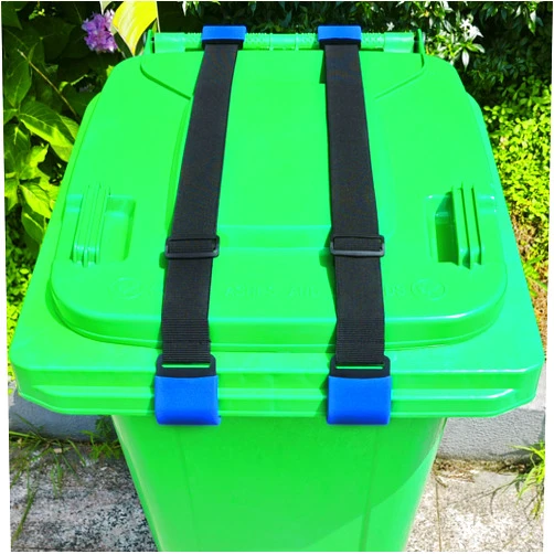 JFOMOYGI 2PCS Metal Double-Claw Trash Can Lock Strap for Animals,Bungee Cord Garbage Bin Lock,Outdoor Racoon Garbage Can Lid Lock Straps to Keep Racoons,Trash Can Bin Lid Locks Outside【Blue Hooks】