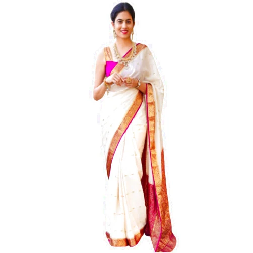 BE4ME.COM Women's Pure Lichi Silk Indian Wedding Wear kanjeevaram Saree with UnStitched Blouse Piece