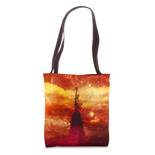 NYC travel souvenir gifts by Christine aka stine1 Lady Liberty with Red and Yellow Stars Tote Bag
