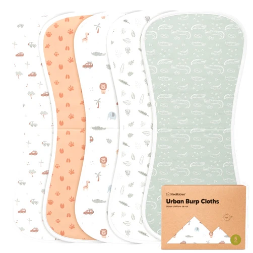KeaBabies Organic Burp Cloths for Baby Boys and Girls - 5-Pack Super Absorbent Burping Cloth, Burp Clothes, Soft & Plush, Newborn Milk Spit Up Rags, Burpy Cloth Bib for Unisex, Burping Rags (Wilderness)