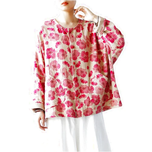 Ystylee Women's Spring Lightweight Jacket Bohemian Floral Knot Button Down Oversized Short Shirts Top Coat