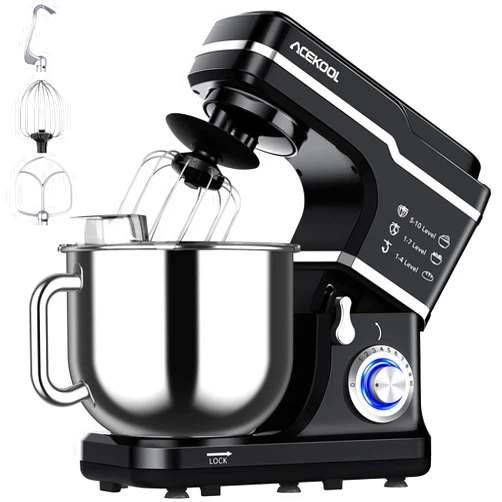 Acekool Stand Mixer, 7.5QT Kitchen Electric Food Mixer 10-Speed Tilt-Head Dough Mixer for Baking&Cake, with Stainless Steel Bowl, Whisk, Dough Hook, Beater, Splash Guard (660W) BLACK MC1